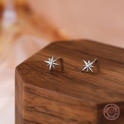 925 sterling silver eight-point star stud earrings with korean zircon for women - luxury wedding bride jewelry