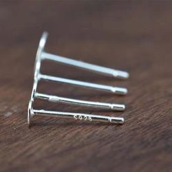 10pcs 925 Sterling Silver Earring Studs with 5-6mm Flat Base for DIY Jewelry Making