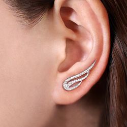 platinum-plated angel feather fairy stud earrings | 925 silver with cubic zirconia for women and girls | fashion jewelry