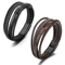 Men Jewelry Black Braided Leather Bracelet MultiLayer Stainless Steel Wristband Punk Fashion Handma 1