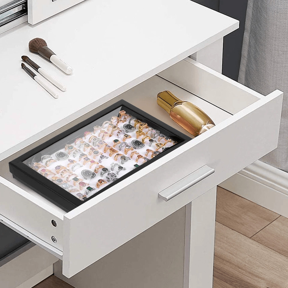 100 Slot Ring Box Jeweller Display Organiser Tray Holder Leather Ring Storage Case For Earrings Jew 3