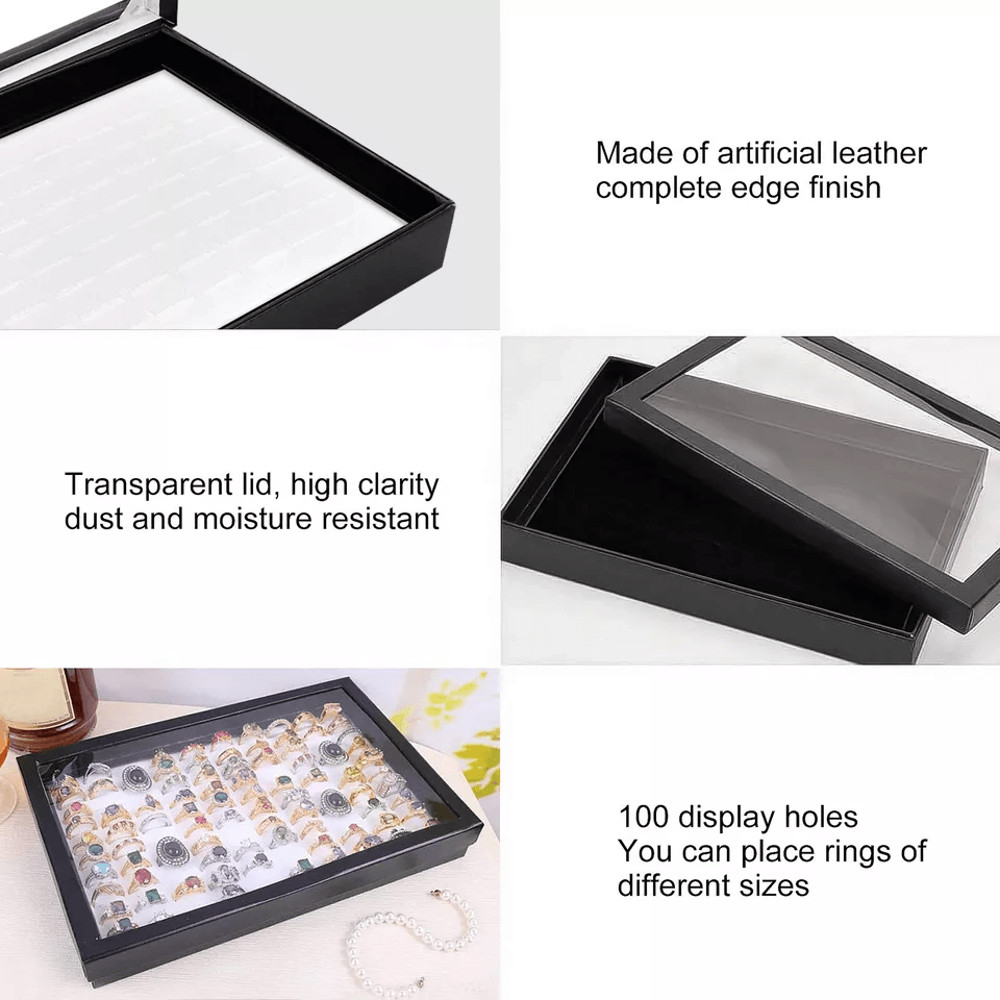 100 Slot Ring Box Jeweller Display Organiser Tray Holder Leather Ring Storage Case For Earrings Jew 1
