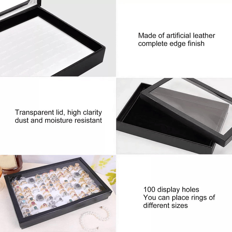 100 Slot Ring Box Jeweller Display Organiser Tray Holder Leather Ring Storage Case For Earrings Jew 1