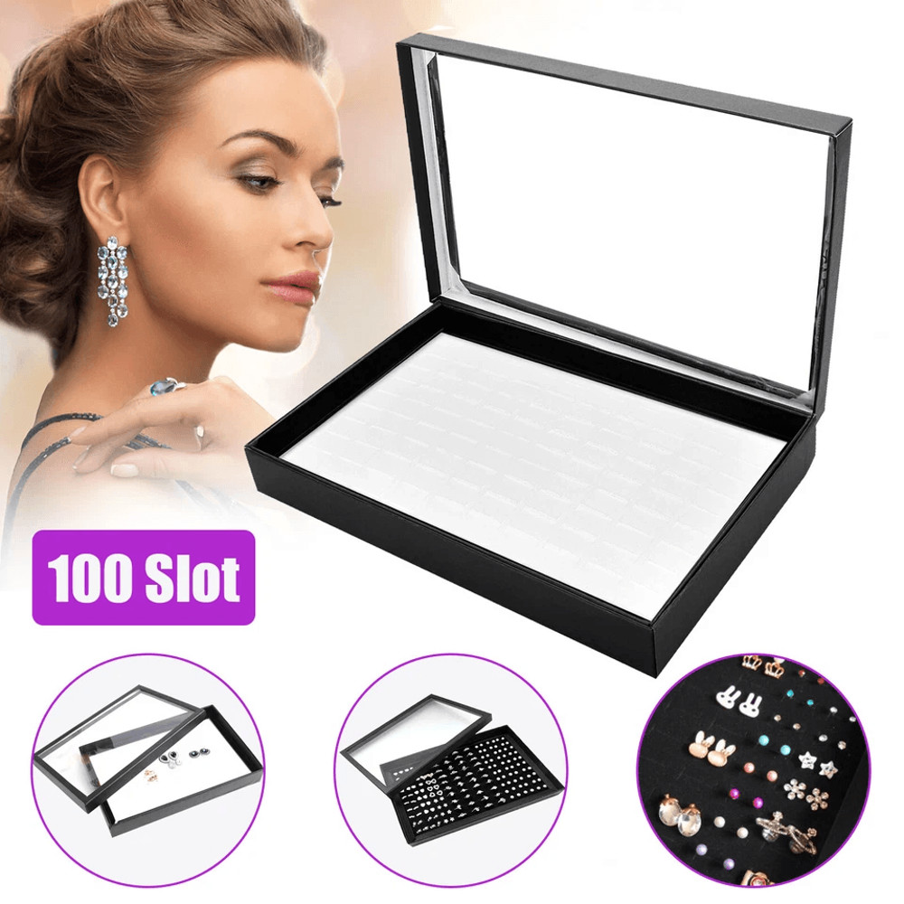 100 Slot Ring Box Jeweller Display Organiser Tray Holder Leather Ring Storage Case For Earrings Jew 6