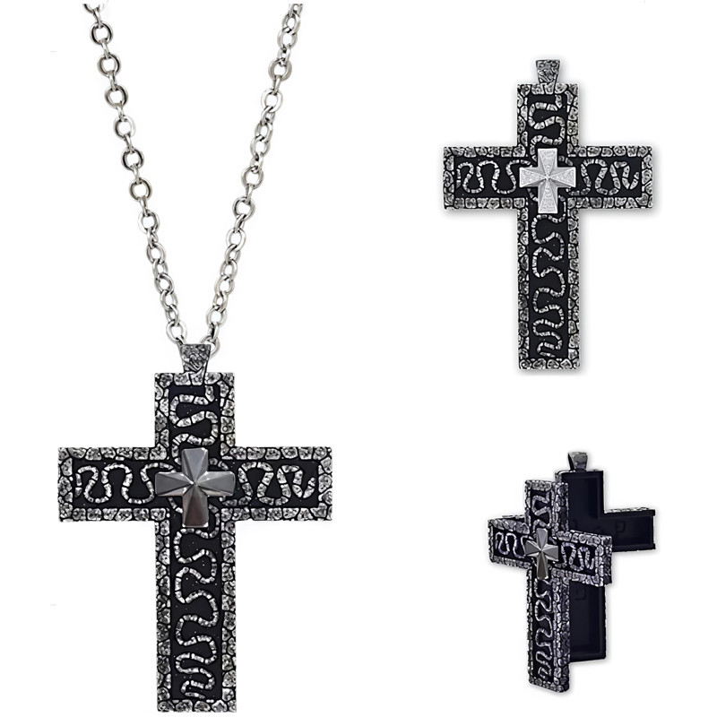Cross Necklace with Secret Compartment – Vintage Old Cross Pendant for Hip Hop & Gothic Fashion