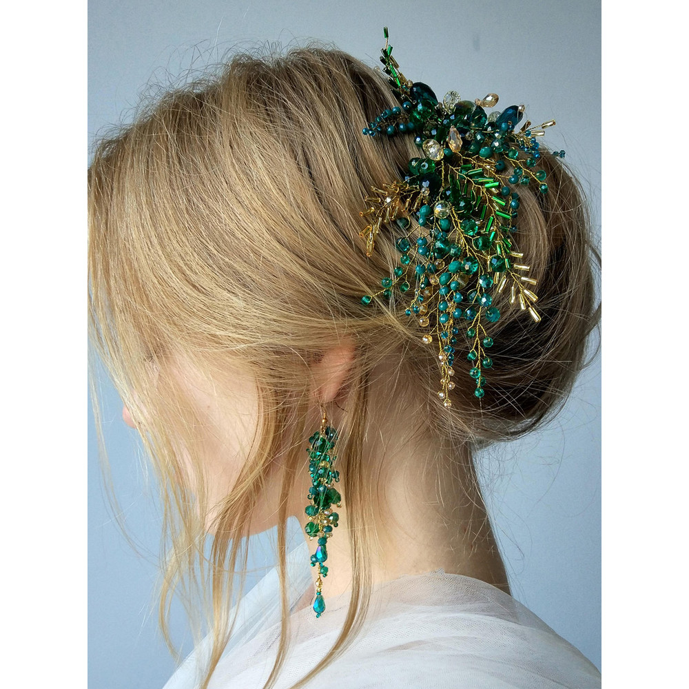 Bohemian Green Vine Bridal Headband Crystal Headdress Hair Ornaments For Wedding Special Occasions 1