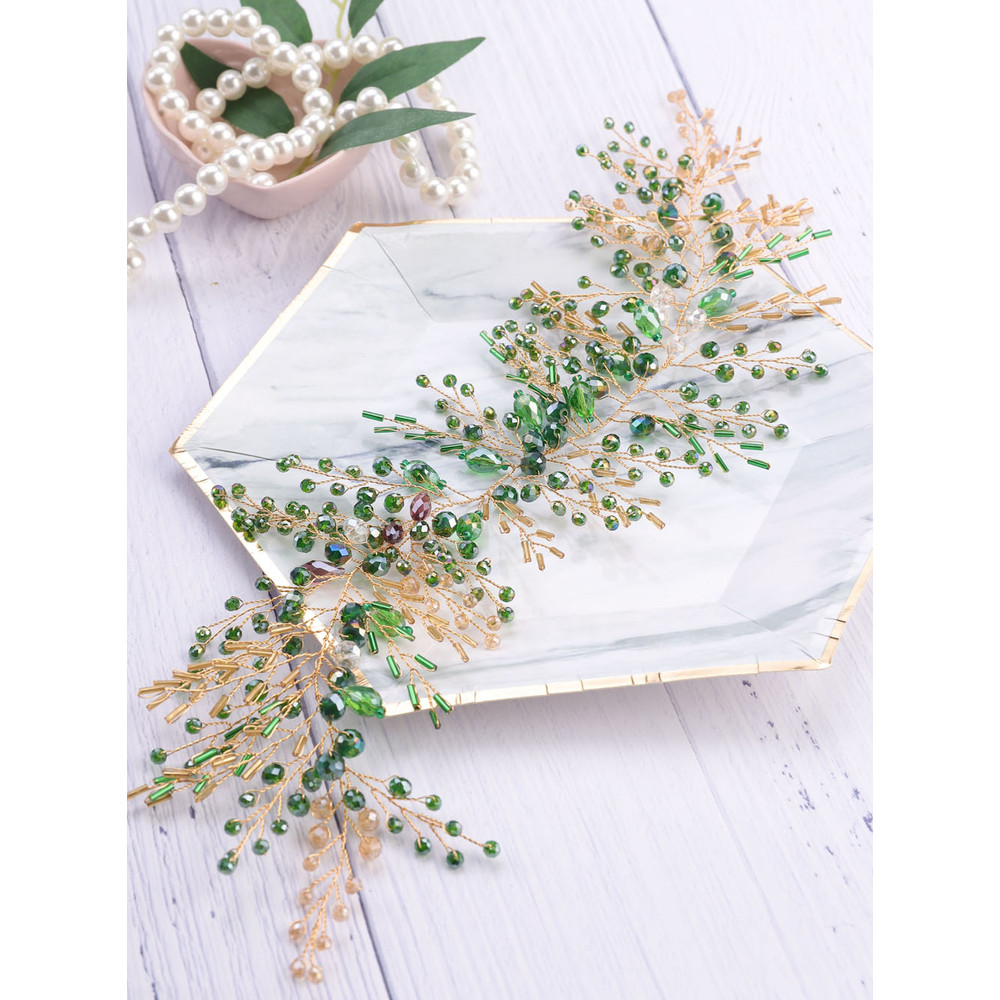 Bohemian Green Vine Bridal Headband Crystal Headdress Hair Ornaments For Wedding Special Occasions 7