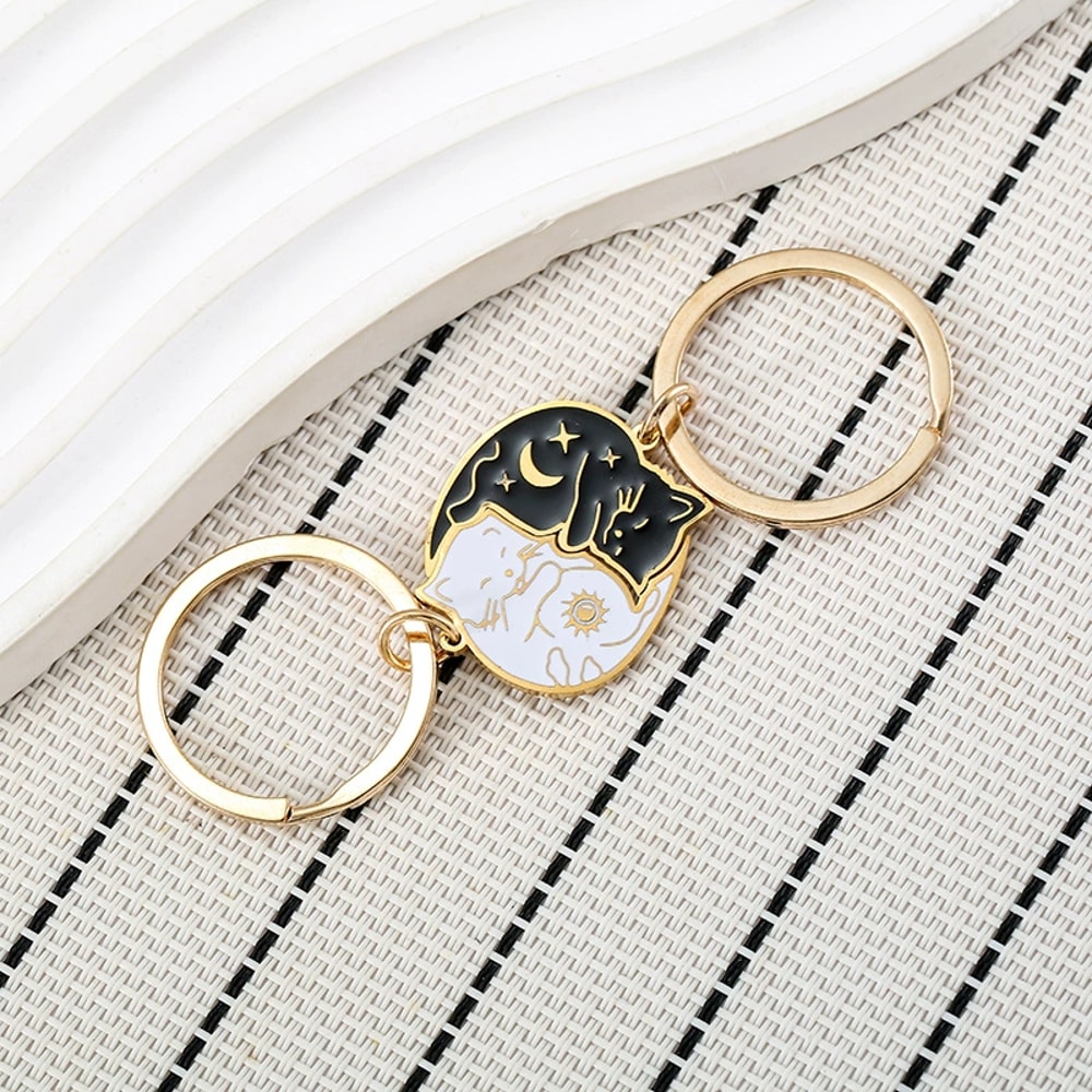 Love Embrace Cat Necklace Set Stainless Steel Black White Matching Pendant Jewelry For Women And Fr 2