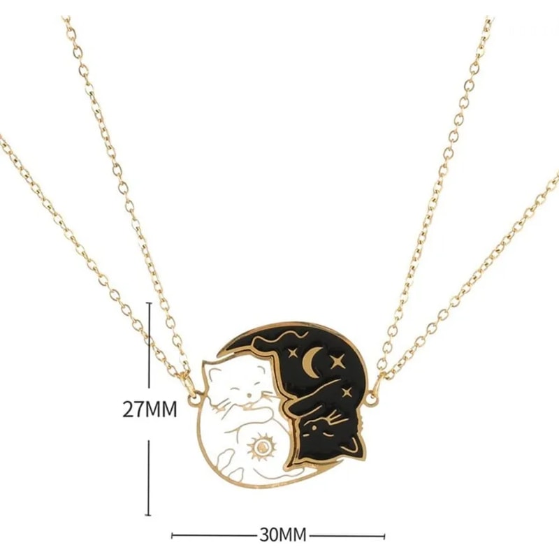 Love Embrace Cat Necklace Set Stainless Steel Black White Matching Pendant Jewelry For Women And Fr 4