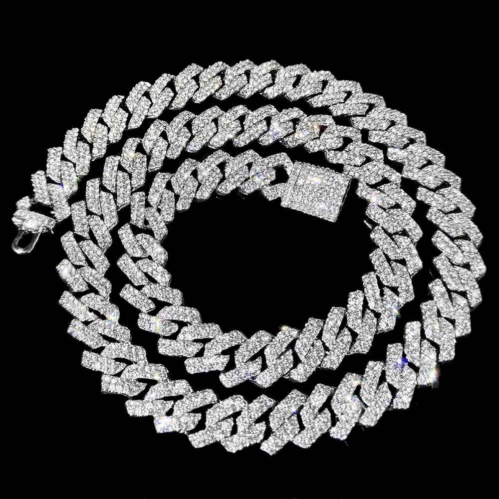 Cuban Chain Double Drain Unisex Ice Frozen Edition Sparkling Diamond Shaped Hip Hop Style Cuban Nec 0