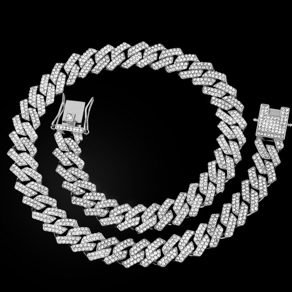 Cuban Chain Double Drain Unisex Ice Frozen Edition Sparkling Diamond Shaped Hip Hop Style Cuban Nec 5