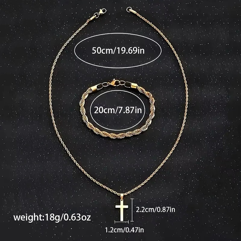 Durable Twisted Rope Cross Necklace And Bracelet Set Stainless Steel Jewelry Simple Casual Style Gi 4