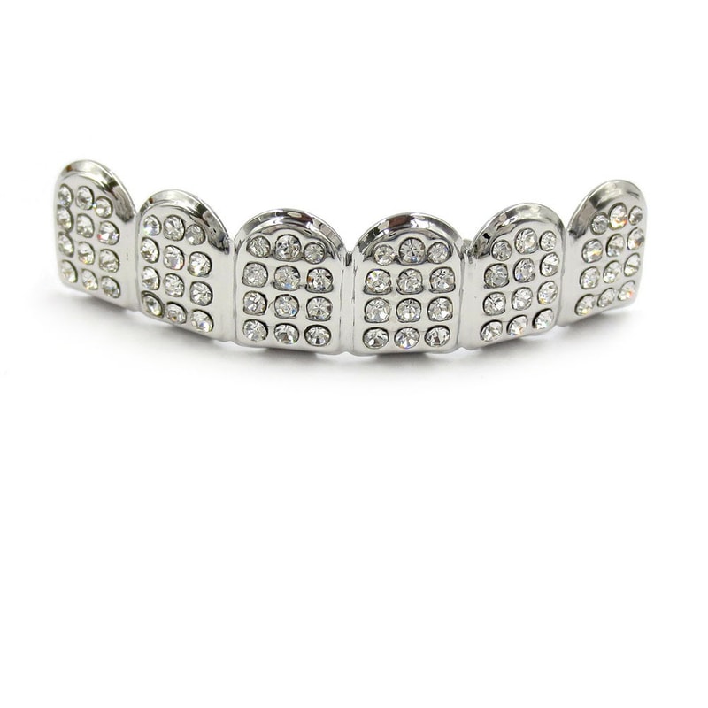 Iced Out CZ Stones Teeth Grillz Fashion Hip Hop Gold Silver Color Top Bottom Braces For Jewelry Gif 3