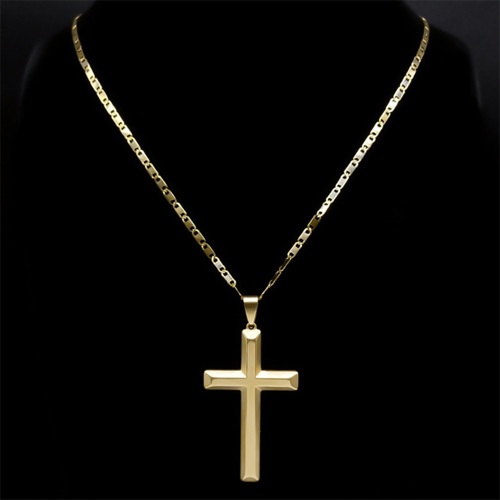 Stainless Steel Jesus Christ Cross Necklace For Men Women Big Hip Hop Gold Plated Necklaces Birthda 0