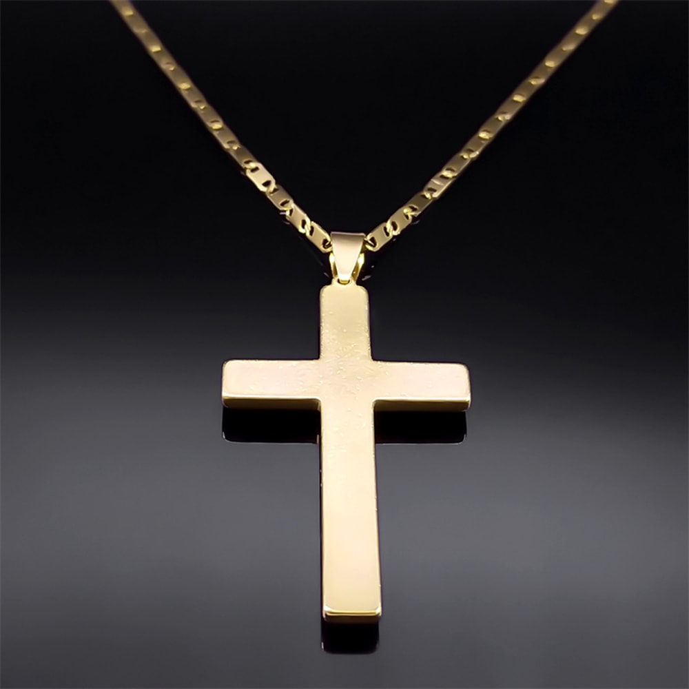 Stainless Steel Jesus Christ Cross Necklace For Men Women Big Hip Hop Gold Plated Necklaces Birthda 2