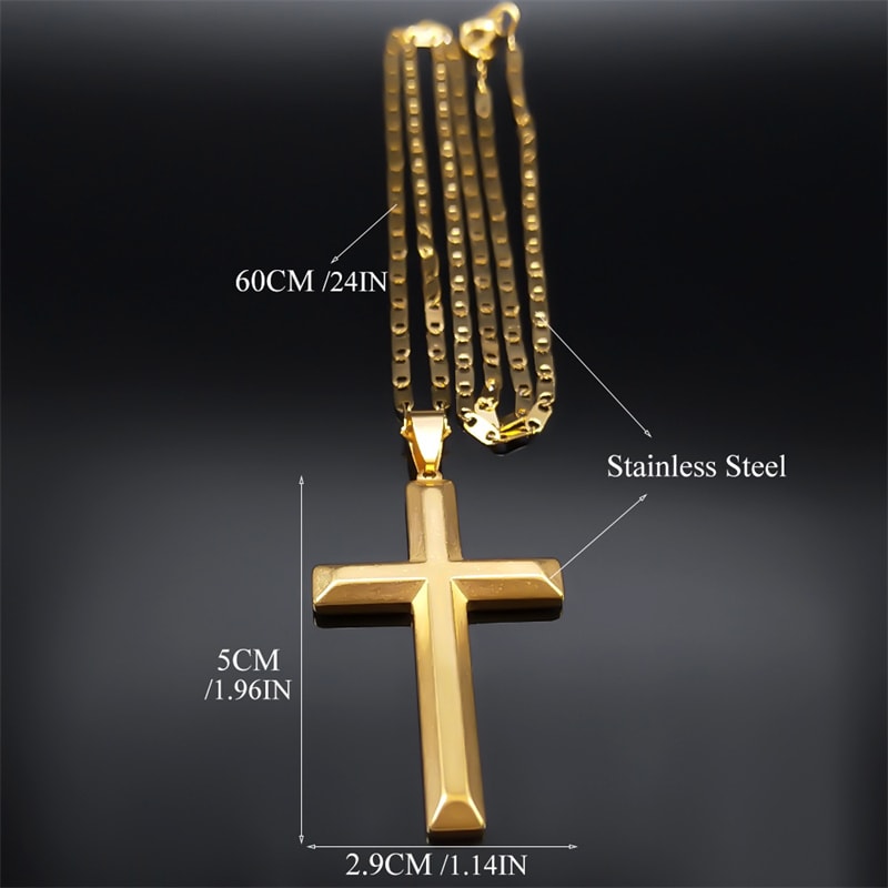 Stainless Steel Jesus Christ Cross Necklace For Men Women Big Hip Hop Gold Plated Necklaces Birthda 4