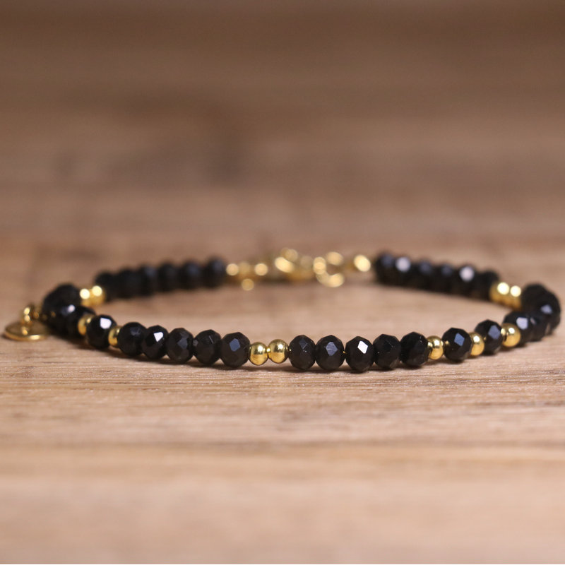 Adjustable Gold Plated Bracelet Natural Black Spinel Hematite Beads For Women 1