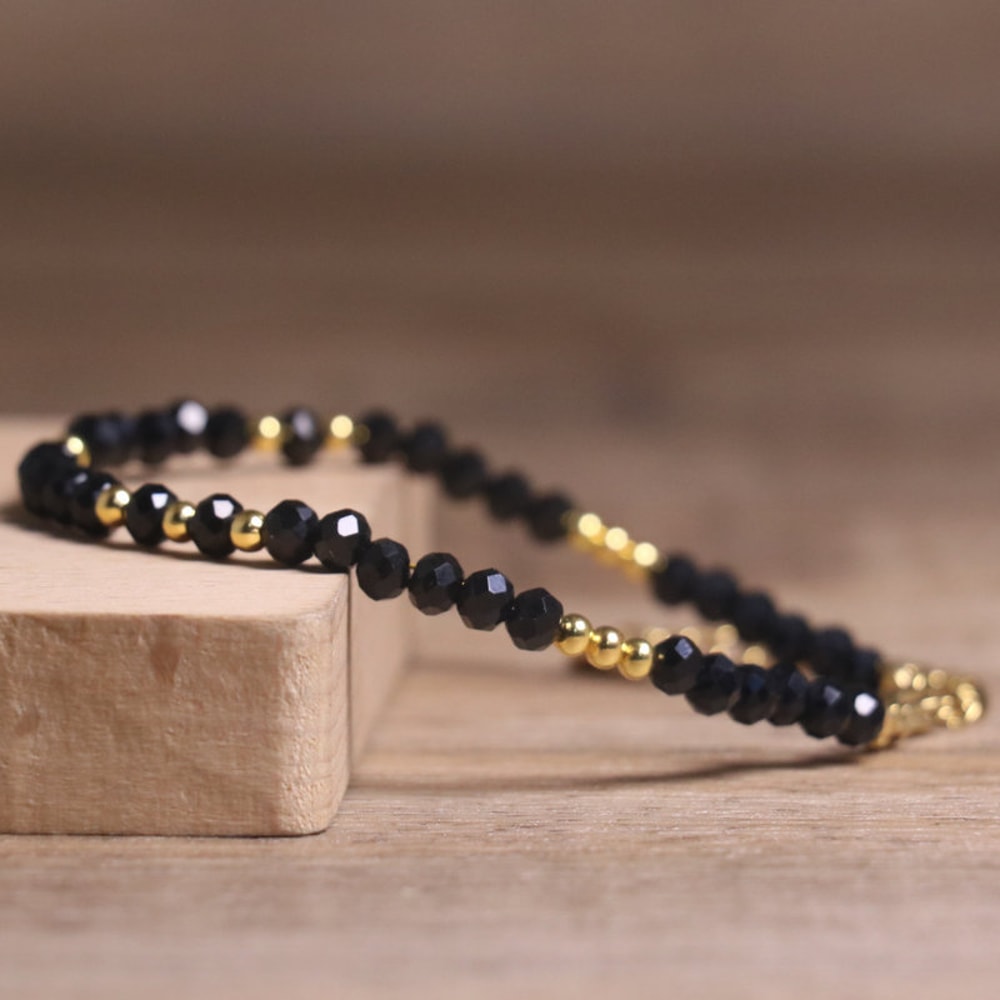 Adjustable Gold Plated Bracelet Natural Black Spinel Hematite Beads For Women 2