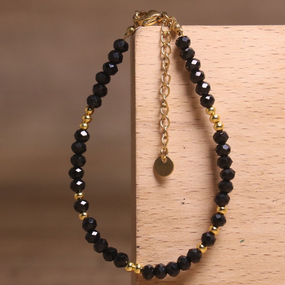 Adjustable Gold Plated Bracelet Natural Black Spinel Hematite Beads For Women 3