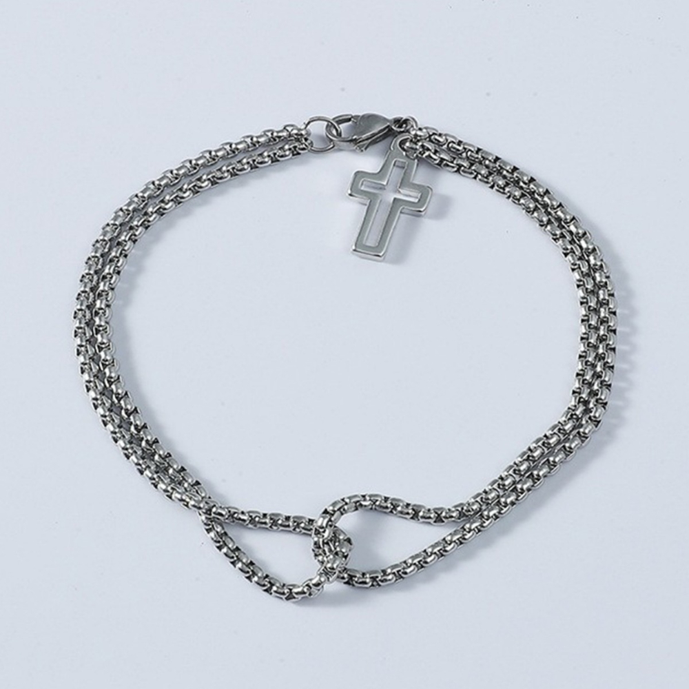 Punk Cross Hollow Wrist Bracelet Double Chain Stainless Steel Retro Jewelry For Men Women Lobster C 4