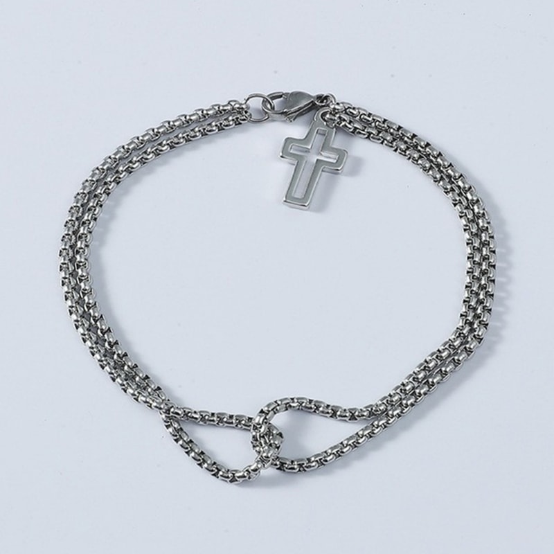 Punk Cross Hollow Wrist Bracelet Double Chain Stainless Steel Retro Jewelry For Men Women Lobster C 4