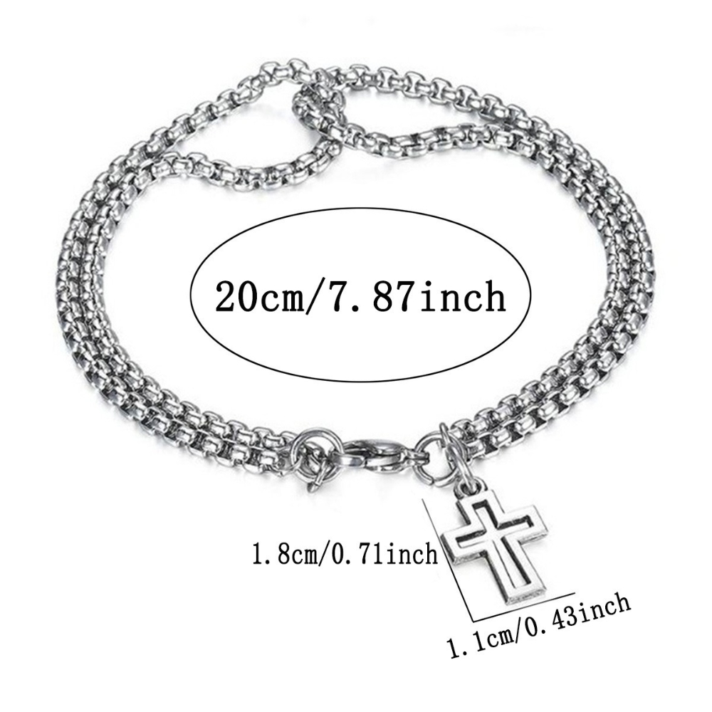Punk Cross Hollow Wrist Bracelet Double Chain Stainless Steel Retro Jewelry For Men Women Lobster C 5