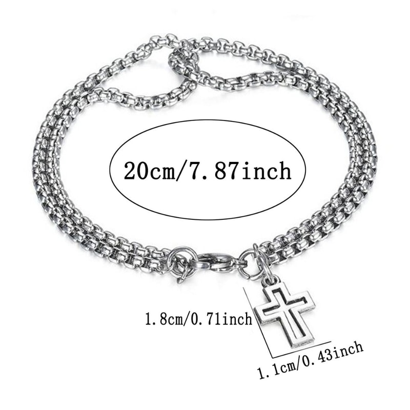Punk Cross Hollow Wrist Bracelet Double Chain Stainless Steel Retro Jewelry For Men Women Lobster C 5