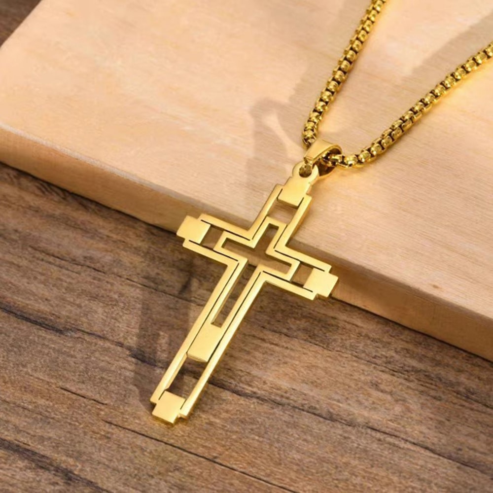 Mens Gold Color Cross Stainless Steel Choker Necklace Jewelry Corrente Masculina Chain 1