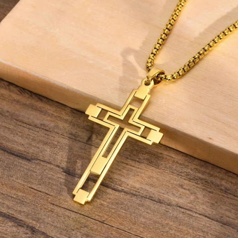 Mens Gold Color Cross Stainless Steel Choker Necklace Jewelry Corrente Masculina Chain 1