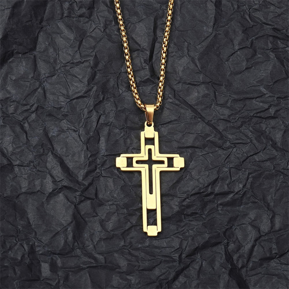 Mens Gold Color Cross Stainless Steel Choker Necklace Jewelry Corrente Masculina Chain 2