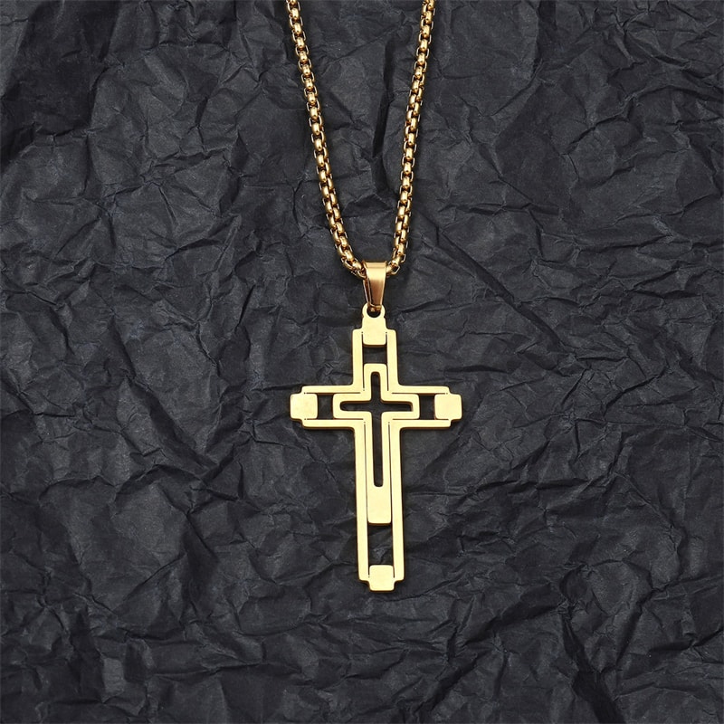 Mens Gold Color Cross Stainless Steel Choker Necklace Jewelry Corrente Masculina Chain 2