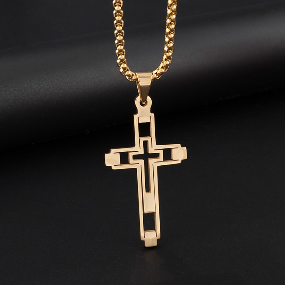 Mens Gold Color Cross Stainless Steel Choker Necklace Jewelry Corrente Masculina Chain 3
