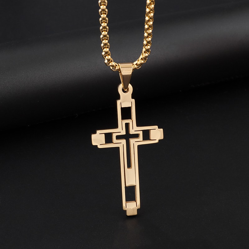 Mens Gold Color Cross Stainless Steel Choker Necklace Jewelry Corrente Masculina Chain 3