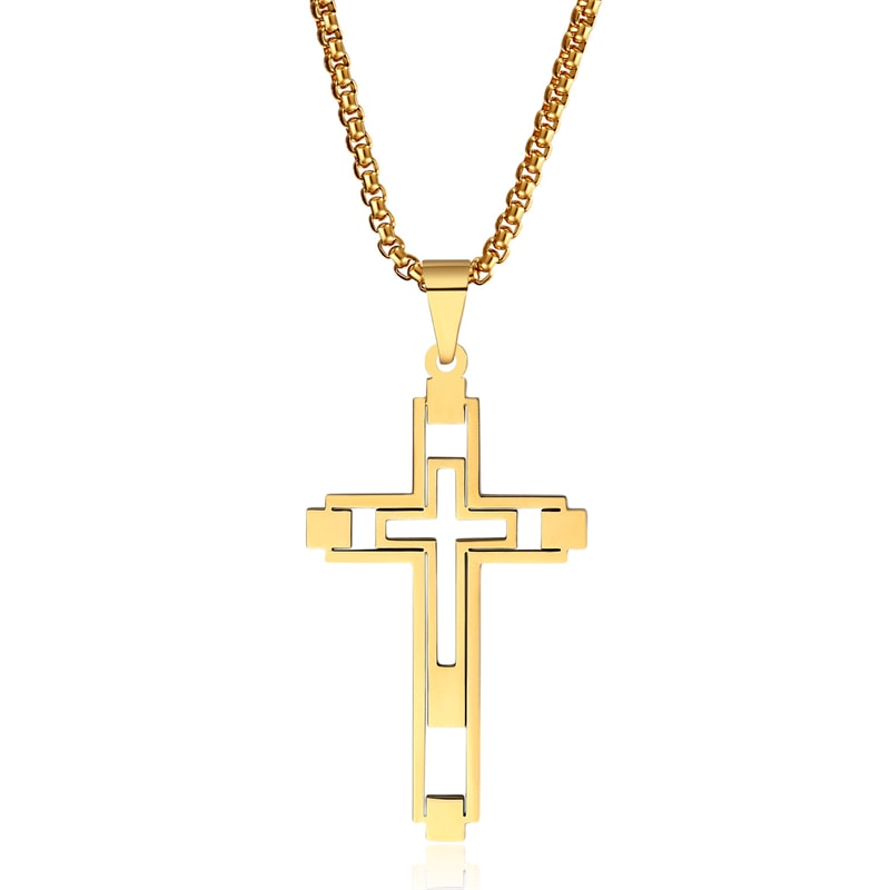 Mens Gold Color Cross Stainless Steel Choker Necklace Jewelry Corrente Masculina Chain 4
