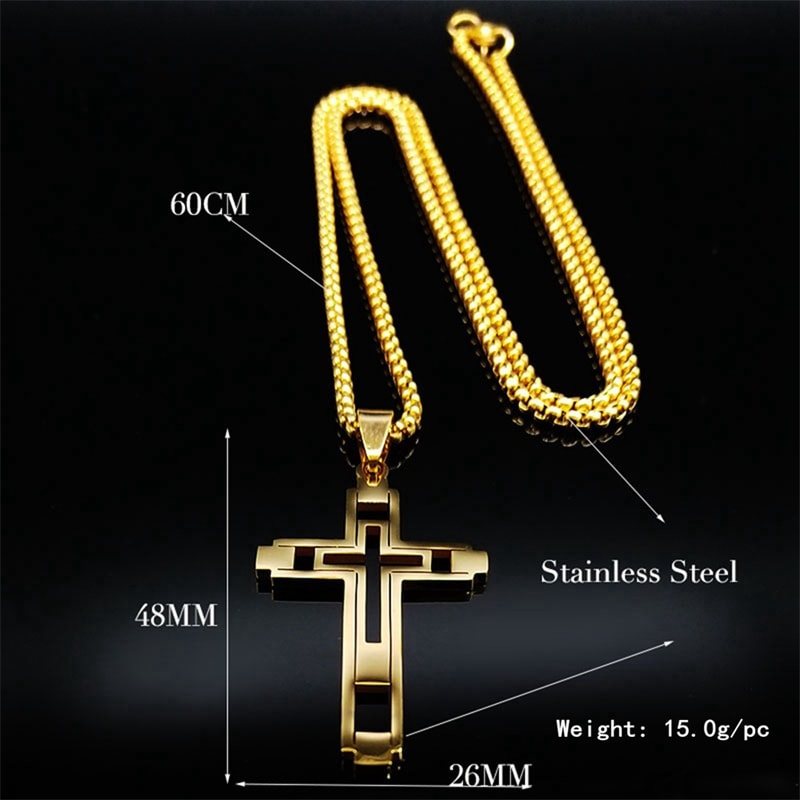 Mens Gold Color Cross Stainless Steel Choker Necklace Jewelry Corrente Masculina Chain 5