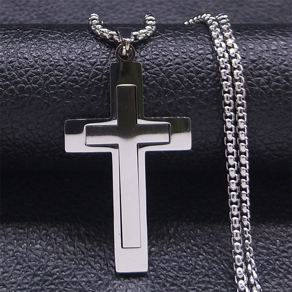 Stainless Steel Cross Pendant Necklace For Men Women Chain Religious Jewelry Accessories 5