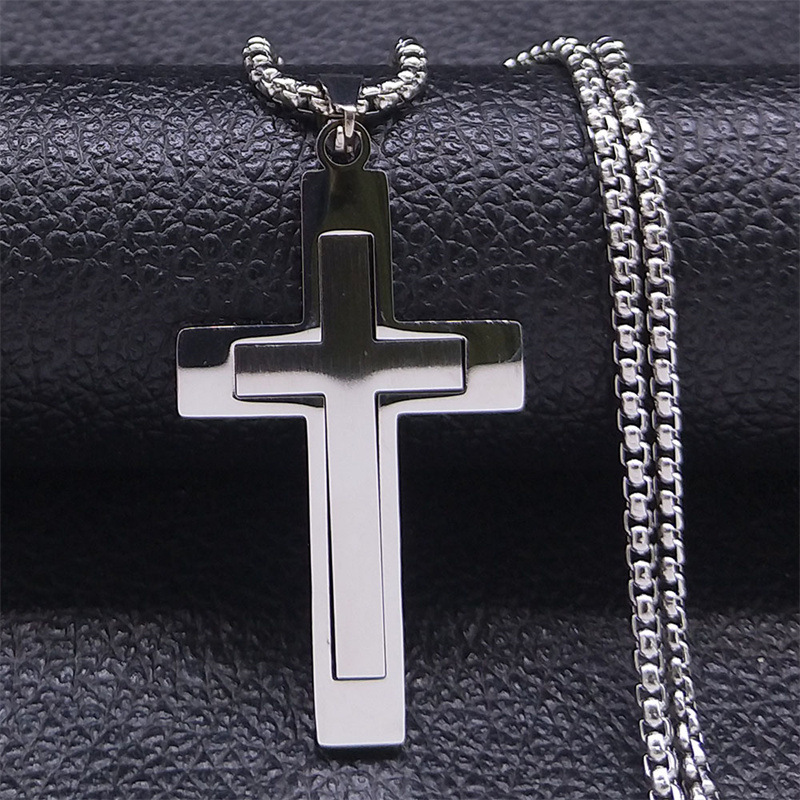 Stainless Steel Cross Pendant Necklace For Men Women Chain Religious Jewelry Accessories 5