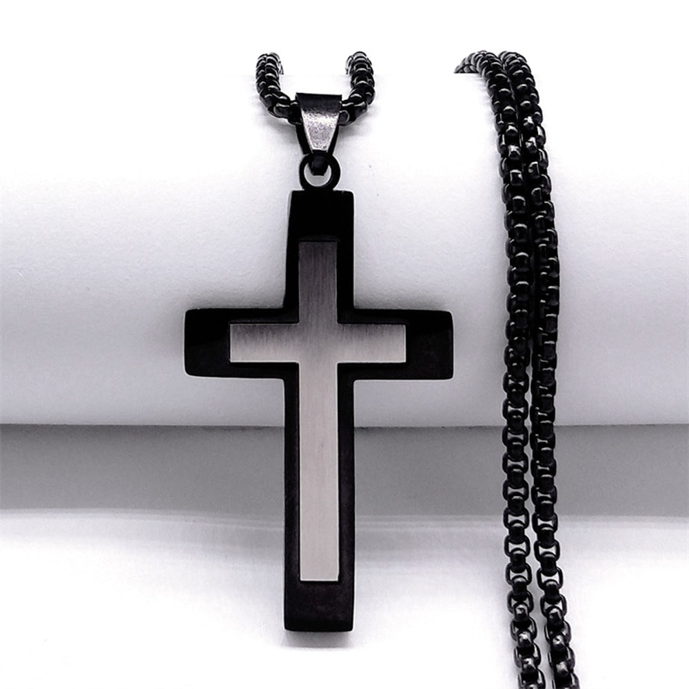 Stainless Steel Cross Pendant Necklace For Men Women Chain Religious Jewelry Accessories 4