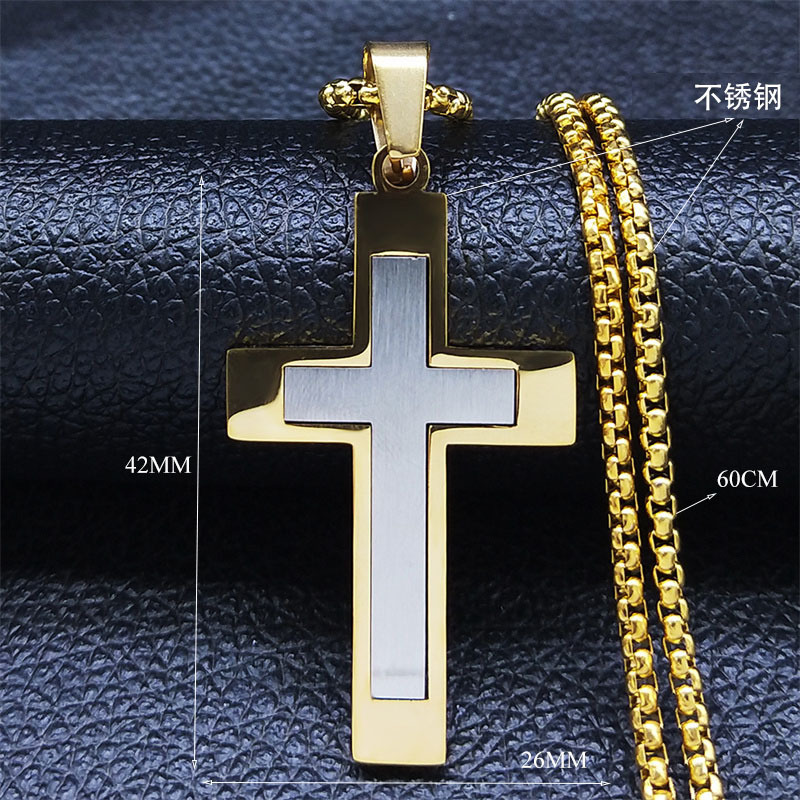 Stainless Steel Cross Pendant Necklace For Men Women Chain Religious Jewelry Accessories 2