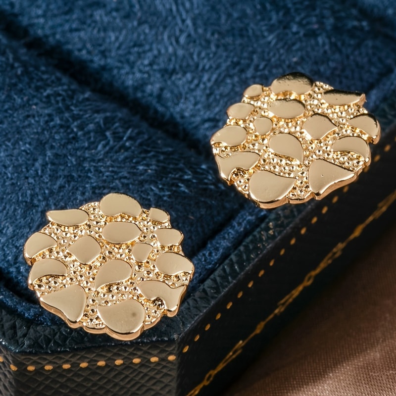 Fashion Gold Plated Stud Earrings Natural Gold Nugget Statement Jewelry For Women 4