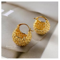 simple thick round ball hoop earrings, gold chunky hoop earrings, lightweight gold earrings