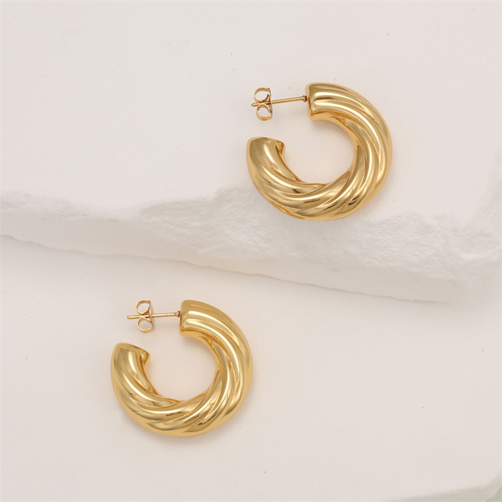 Chic Twist Hanging Earrings Girls Stainless Steel Twist Hollow Tube Earrings CC Womens Perforated J 1