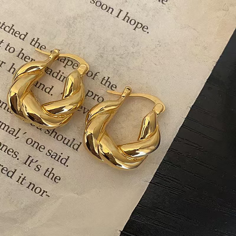 Gold Plated Stainless Steel Classic Twisted Hoop Earrings Chunky Twist Circle Earrings For Women Co 3