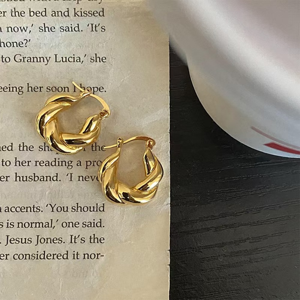 Gold Plated Stainless Steel Classic Twisted Hoop Earrings Chunky Twist Circle Earrings For Women Co 4