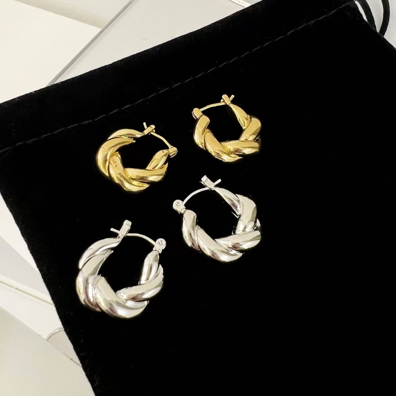 Gold Plated Stainless Steel Classic Twisted Hoop Earrings Chunky Twist Circle Earrings For Women Co 0