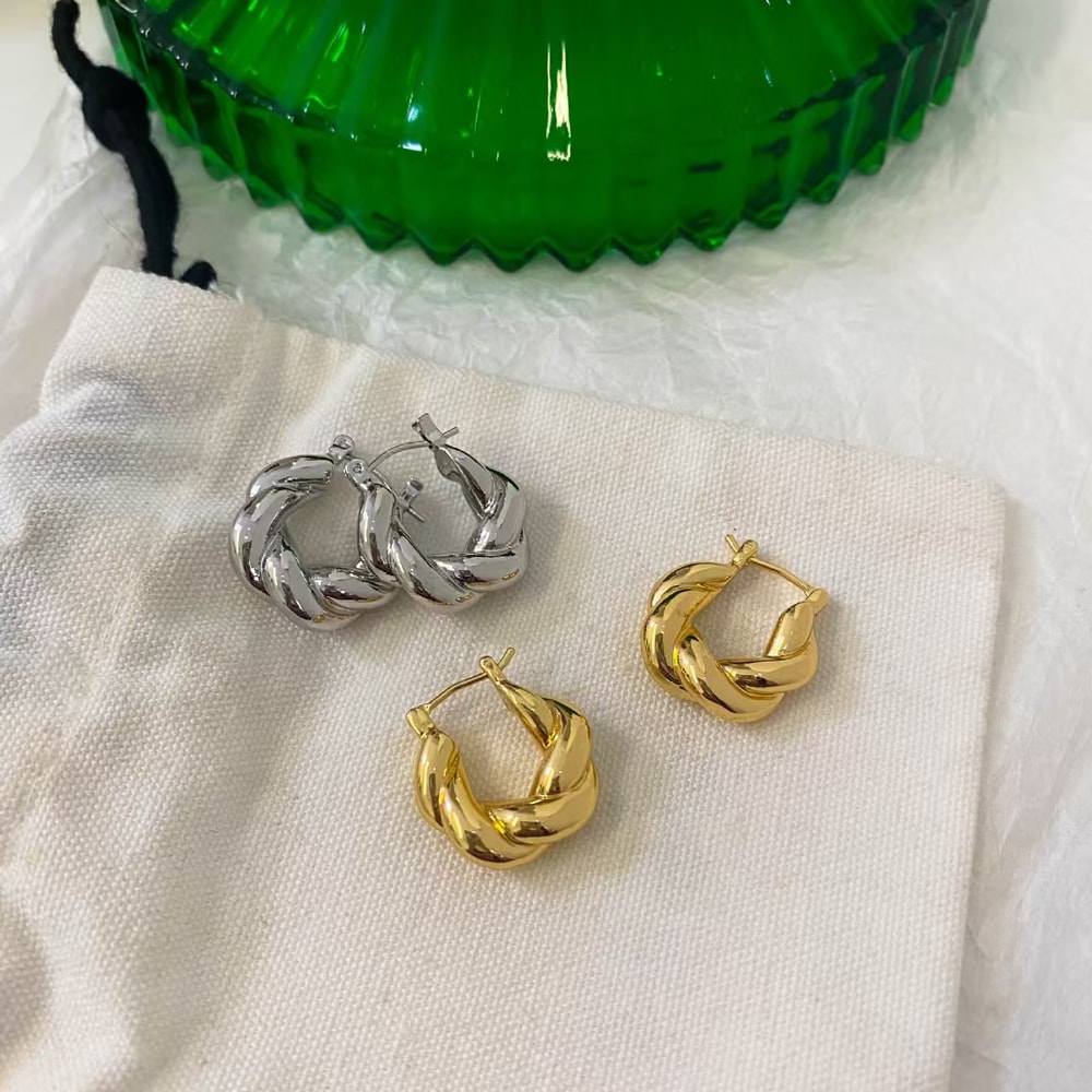 Gold Plated Stainless Steel Classic Twisted Hoop Earrings Chunky Twist Circle Earrings For Women Co 1