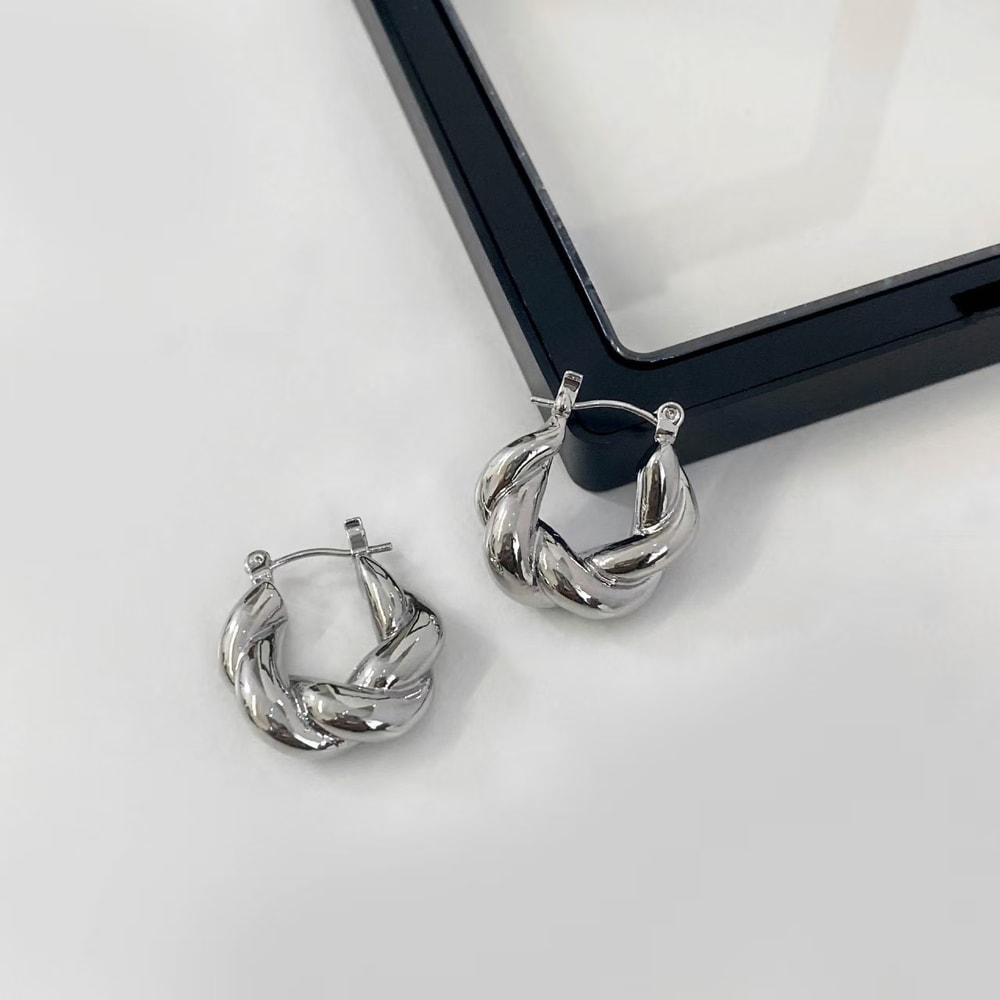 Gold Plated Stainless Steel Classic Twisted Hoop Earrings Chunky Twist Circle Earrings For Women Co 2