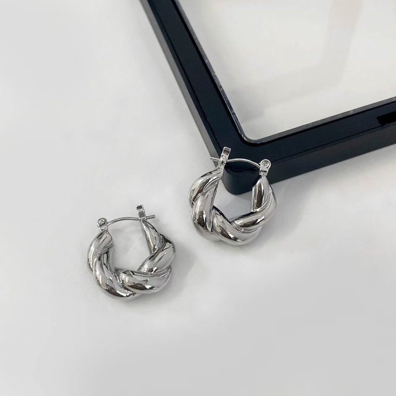 Gold Plated Stainless Steel Classic Twisted Hoop Earrings Chunky Twist Circle Earrings For Women Co 2