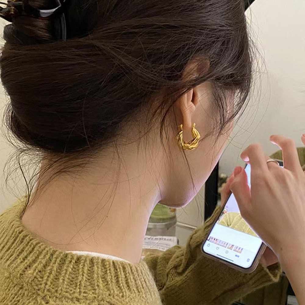 Gold Plated Stainless Steel Classic Twisted Hoop Earrings Chunky Twist Circle Earrings For Women Co 5