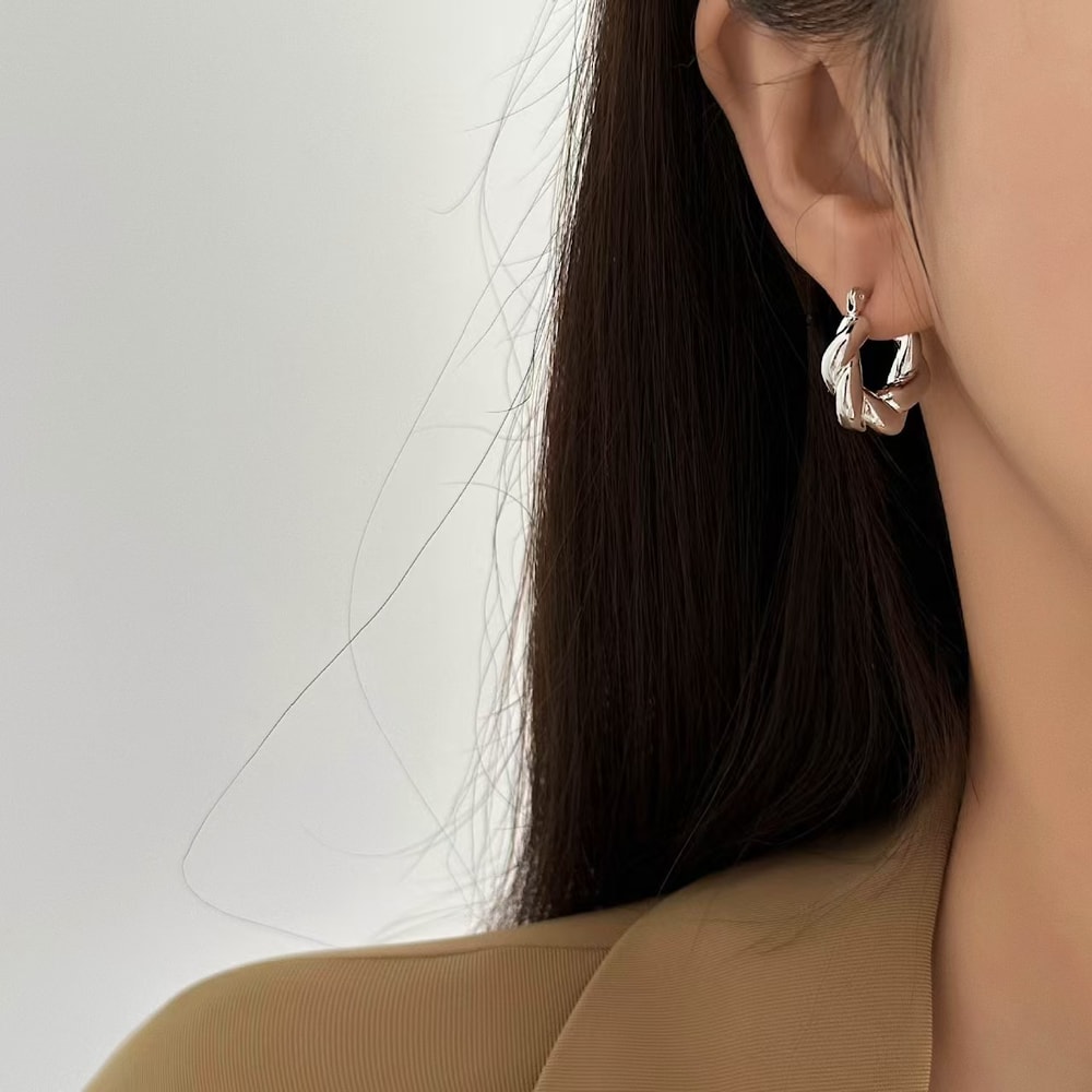 Gold Plated Stainless Steel Classic Twisted Hoop Earrings Chunky Twist Circle Earrings For Women Co 6